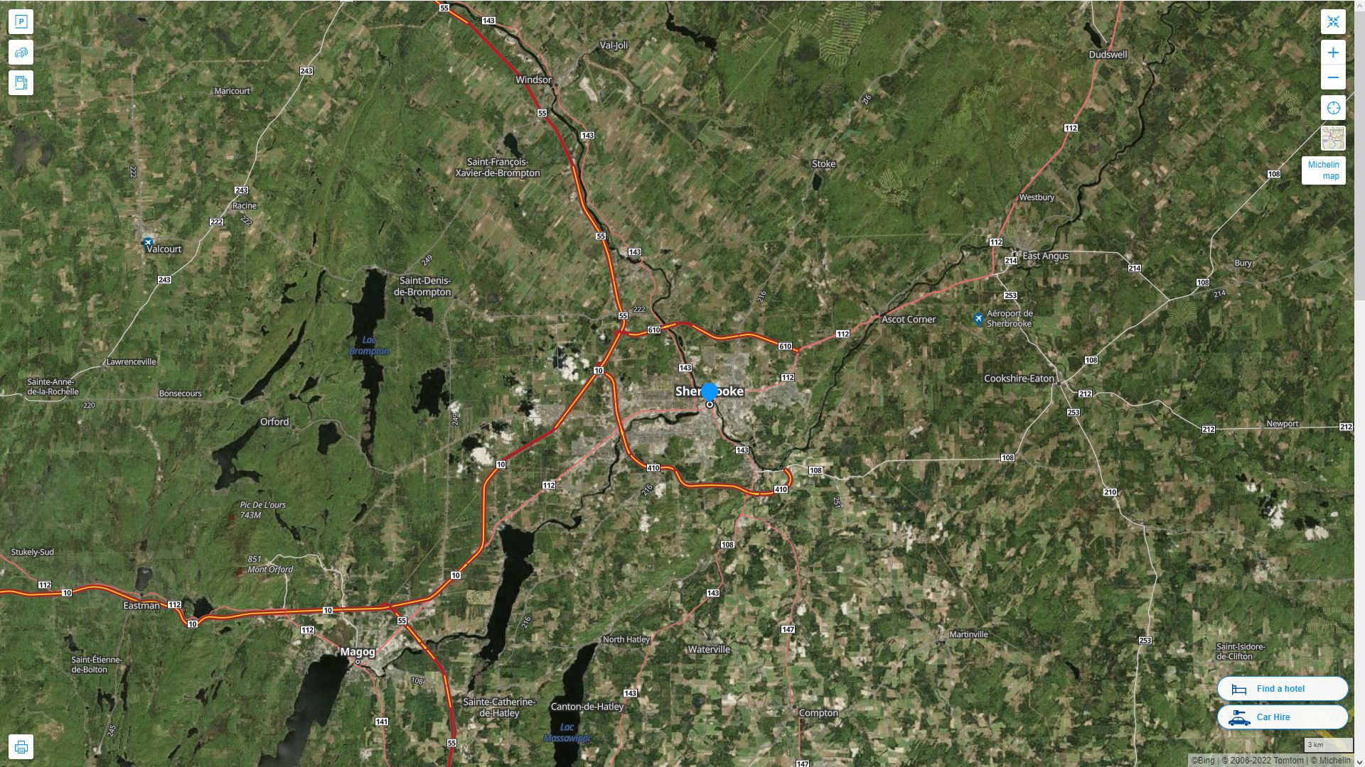 Sherbrooke Canada Autoroute et carte routiere avec vue satellite